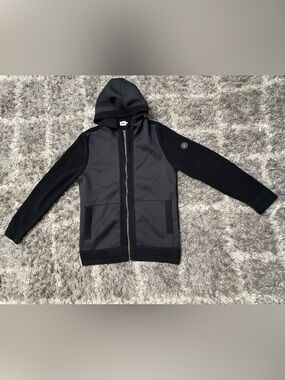 Beymen Club Men's Mixed Media Rib-Knit Full-Zip Hooded Jacket Black Size L